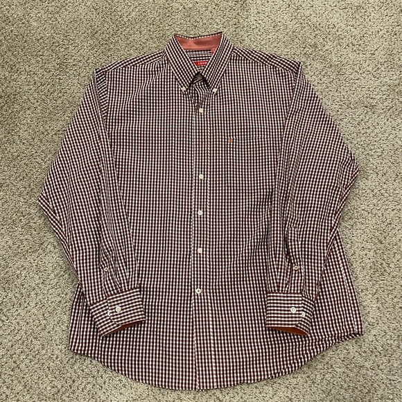 Izod Other - IZOD Shirt Mens‎ Large Red Stripe Button Up Long Sleeve Cotton